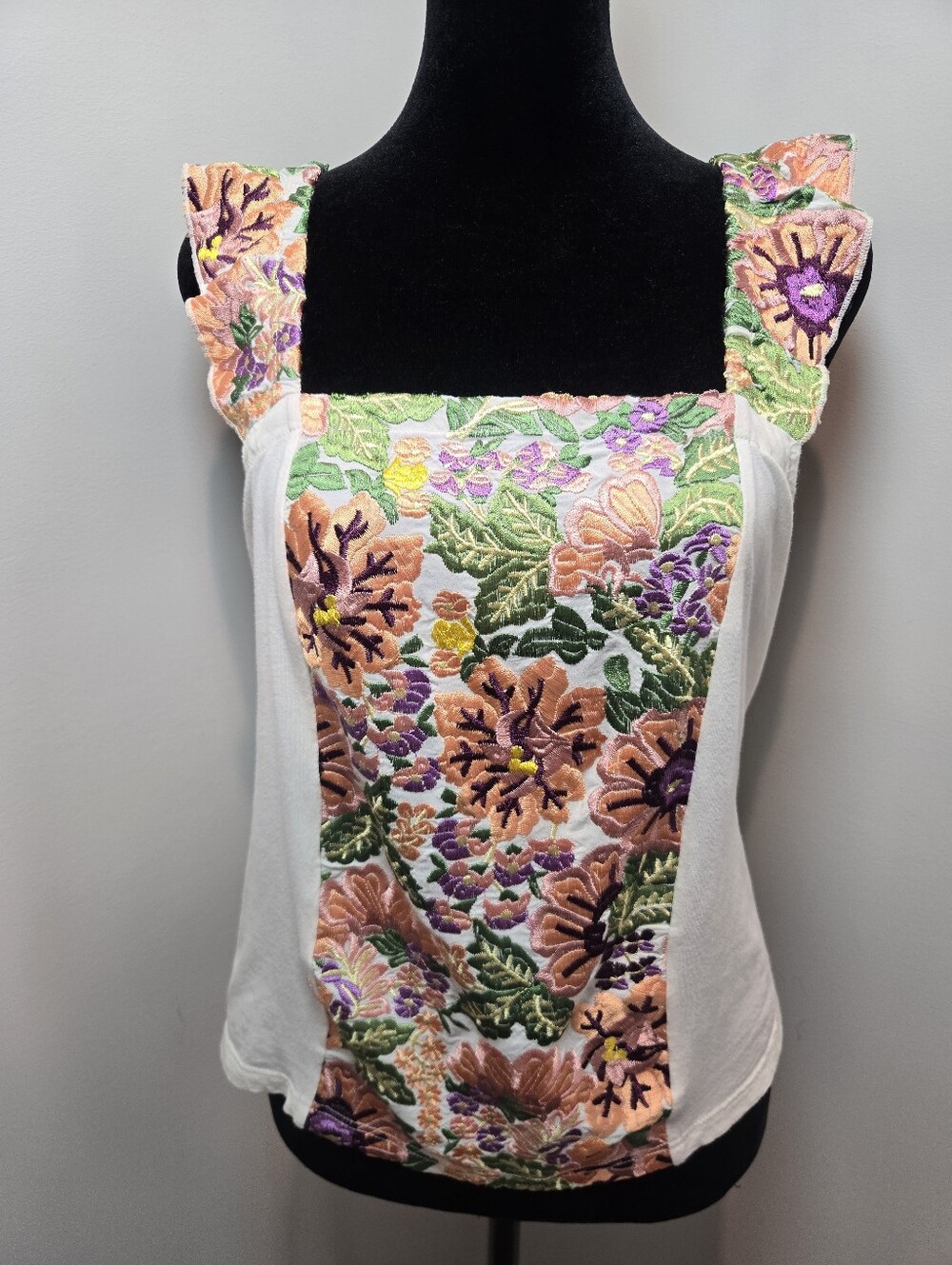 Tiny Anthropologie Marin Floral Tank Women's Medium Embroidered Flower Boho Chic